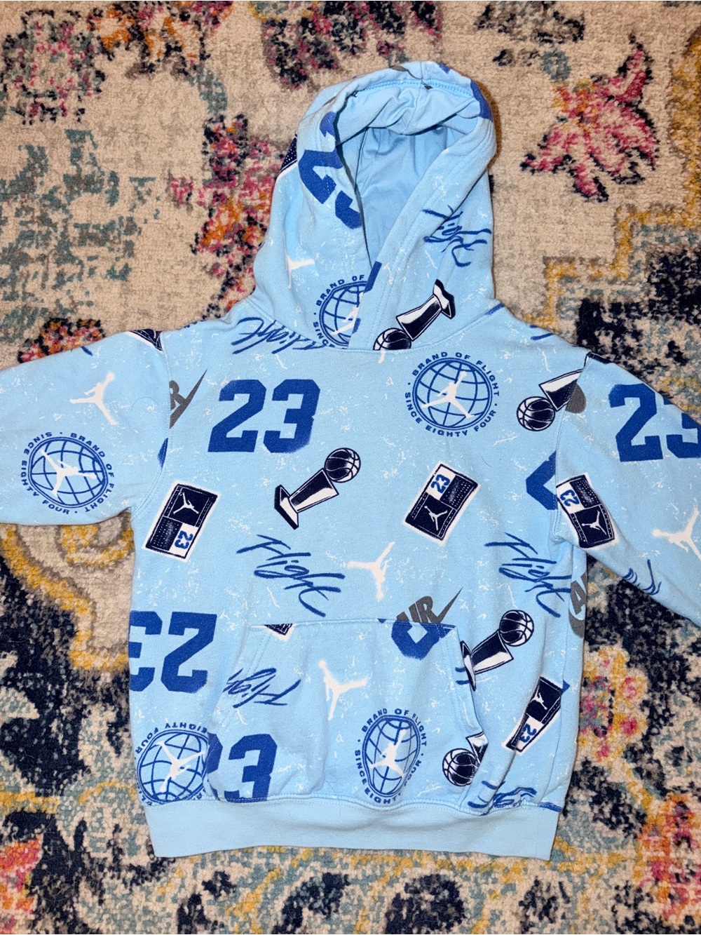 Jordan Boys Blue All Over Print Pullover Hoodie Size Medium - Picture 2 of 4